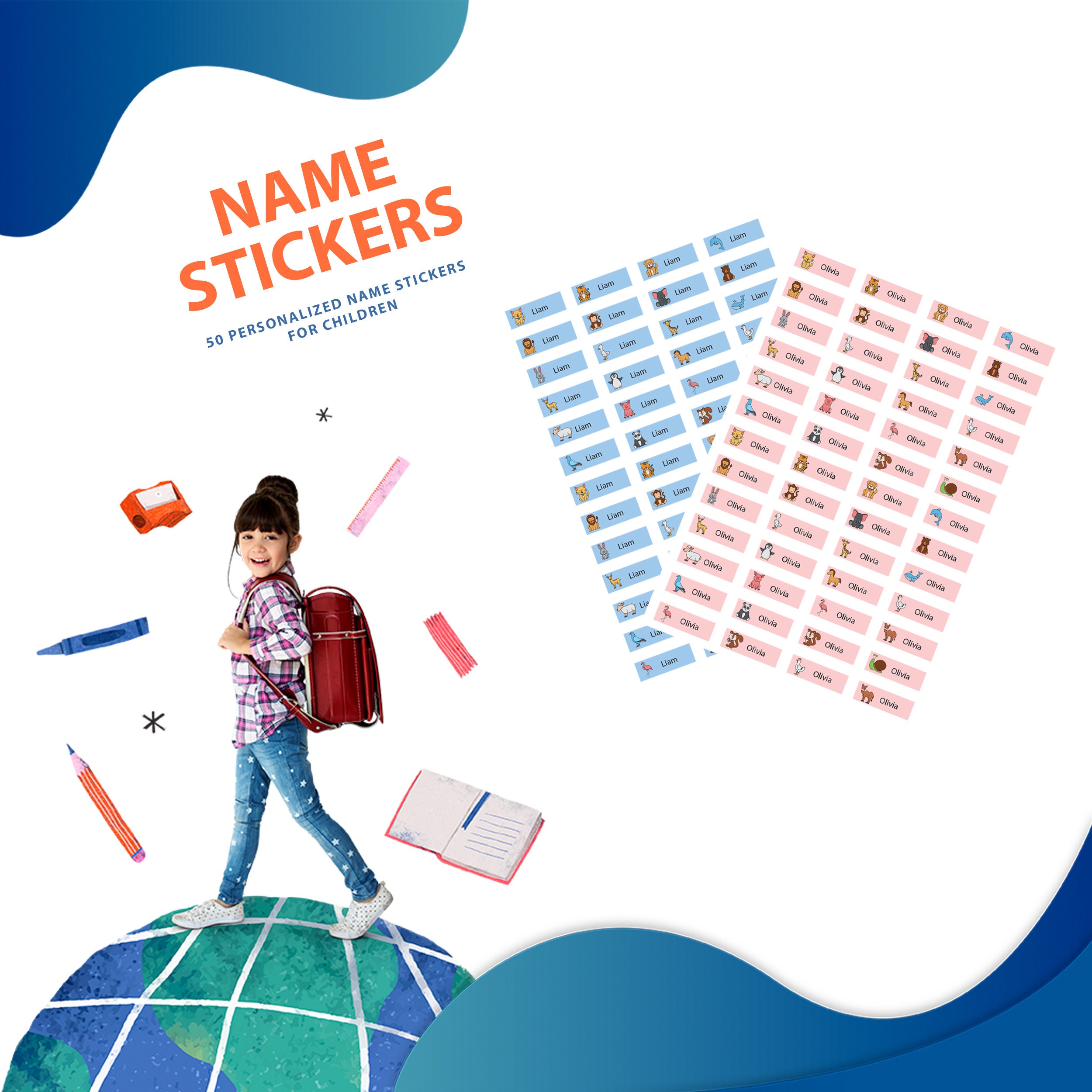 50 Personalized Name Stickers for Children the Name Labels - Etsy