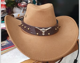 Fedora western cowboy imitation daim : chapeau unisexe à bord large
