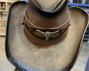 Fedora de vaquero de cuero artesanal: sombrero occidental unisex