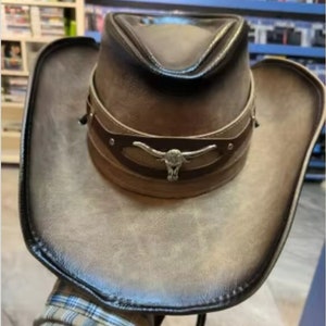 Men&#39;s Fedora, 100% Leather Fedora, Western Cowboy Hat, Unisex Fedora, Wide Brim Fedora, Man Winter Hat, Stiff Fedora Hat, Fedora For Women