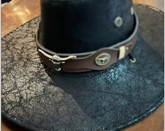 Handcrafted Black Faux Leather Fedora: Unisex Cowgirl/Cowboy Hat