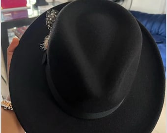Handcrafted Wool Blend Fedora: Flat Brim Sun Hat