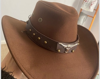 Chapeau Fedora de cowboy imitation daim fabriqué à la main : chapeau de festival à large bord