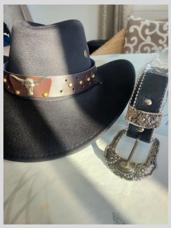 Cappello Fedora In Feltro Nero Per Donna E Uomo – Cappello Jazz A Tesa Larga Con Fibbia | Unisex Taglia Unica