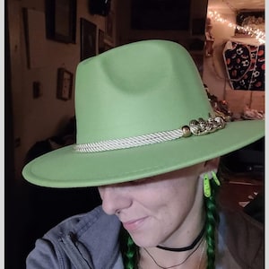 Fedora for Women, Green Stylish Fedora, Unisex Fedora, Wide Brim Hat, Panama-Inspired Fedora, Large Brim Fedora, Winter Fedora Hat for Women