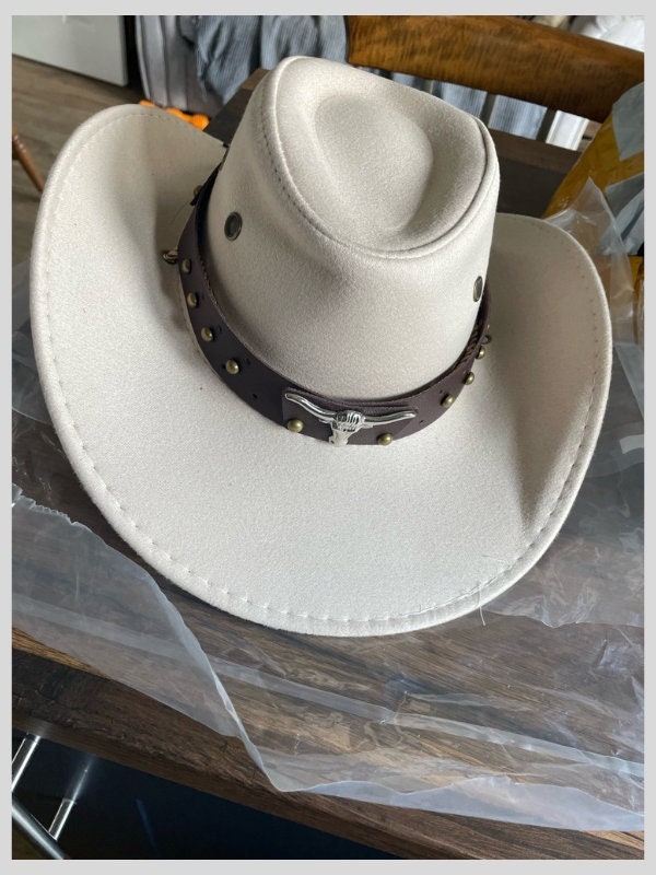 Handmade Suede-look Cowboy Fedora: Wide Brim Western Hat - Etsy display picture 3