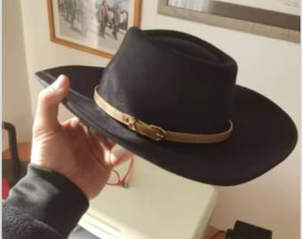 Fedora noir à bord large : chapeau de fête unisexe en coton mélangé