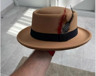 Handcrafted Wool Blend Fedora: Unisex Flat Top Hat