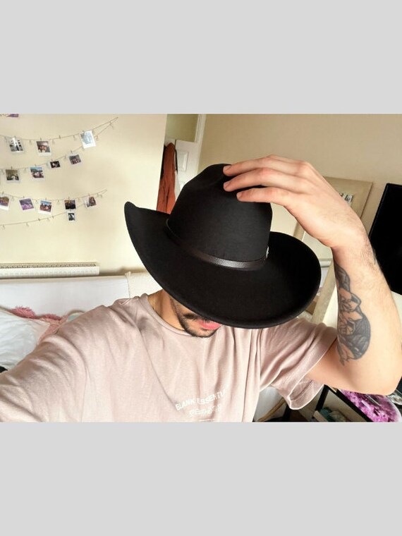 Western cowboy fedora wide brim hat. Handmade MORRETON Wide Brim Fedora Hats for Men Women 100% Wool Felt  main image 2