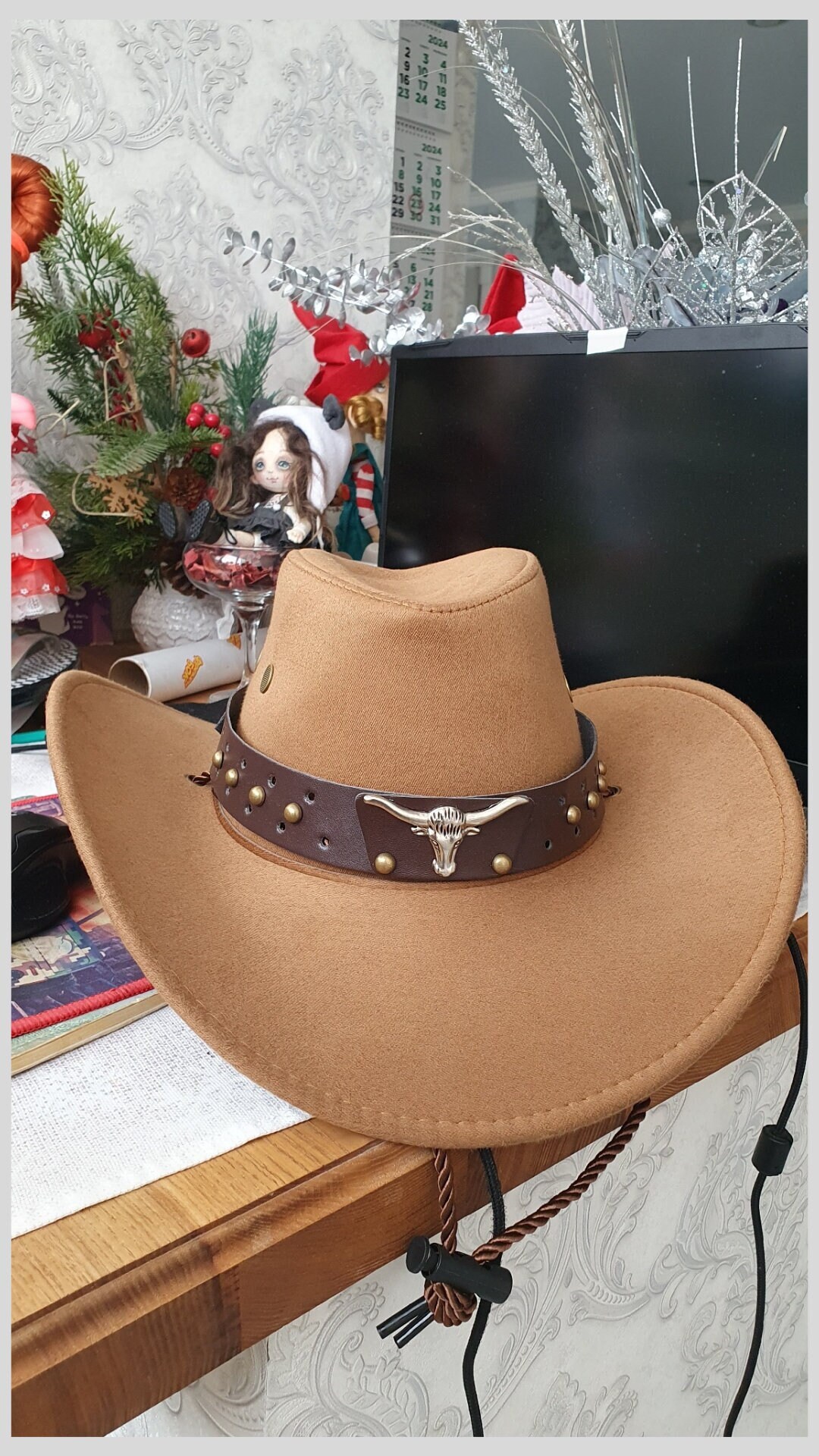 Suede-look Western Cowboy Fedora: Wide Brim Unisex Hat - Etsy display picture 2