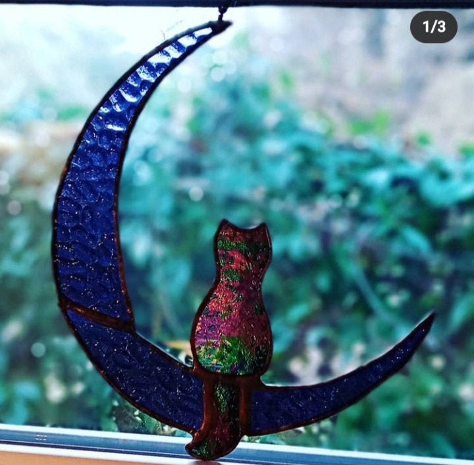 Cat on the moon stained glass suncatcher Etsy