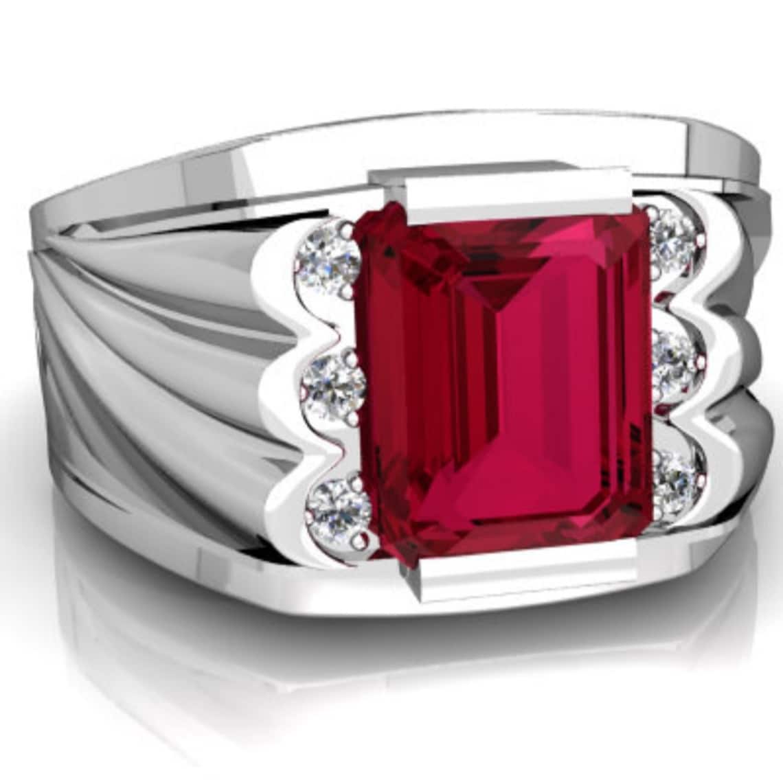 Lab Created Ruby Silver Ring 925 Sterling Silver Ring Mens Etsy