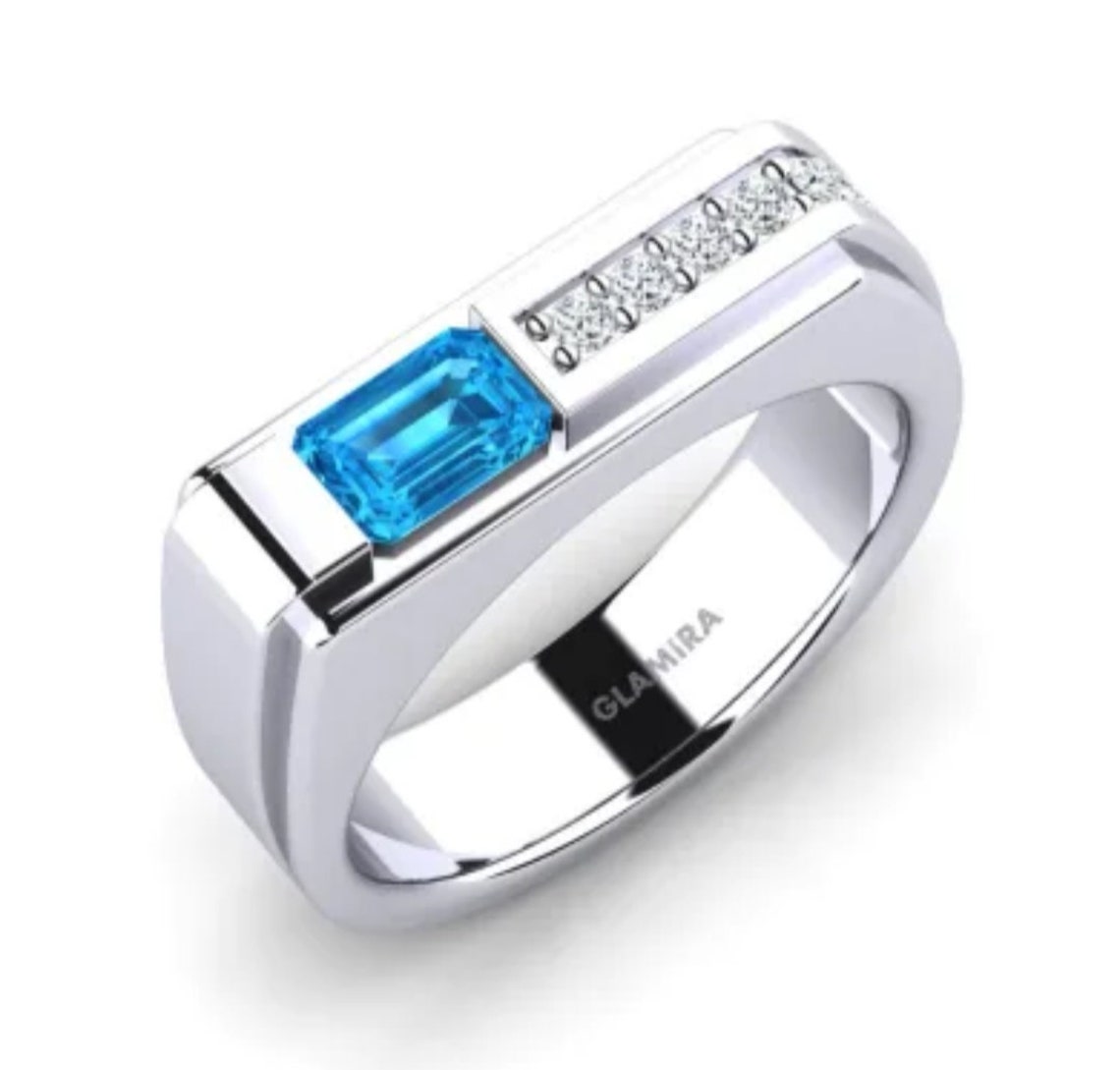 Natural Swiss Blue Topaz Mens Silver Ring 925 Sterling Silver Etsy