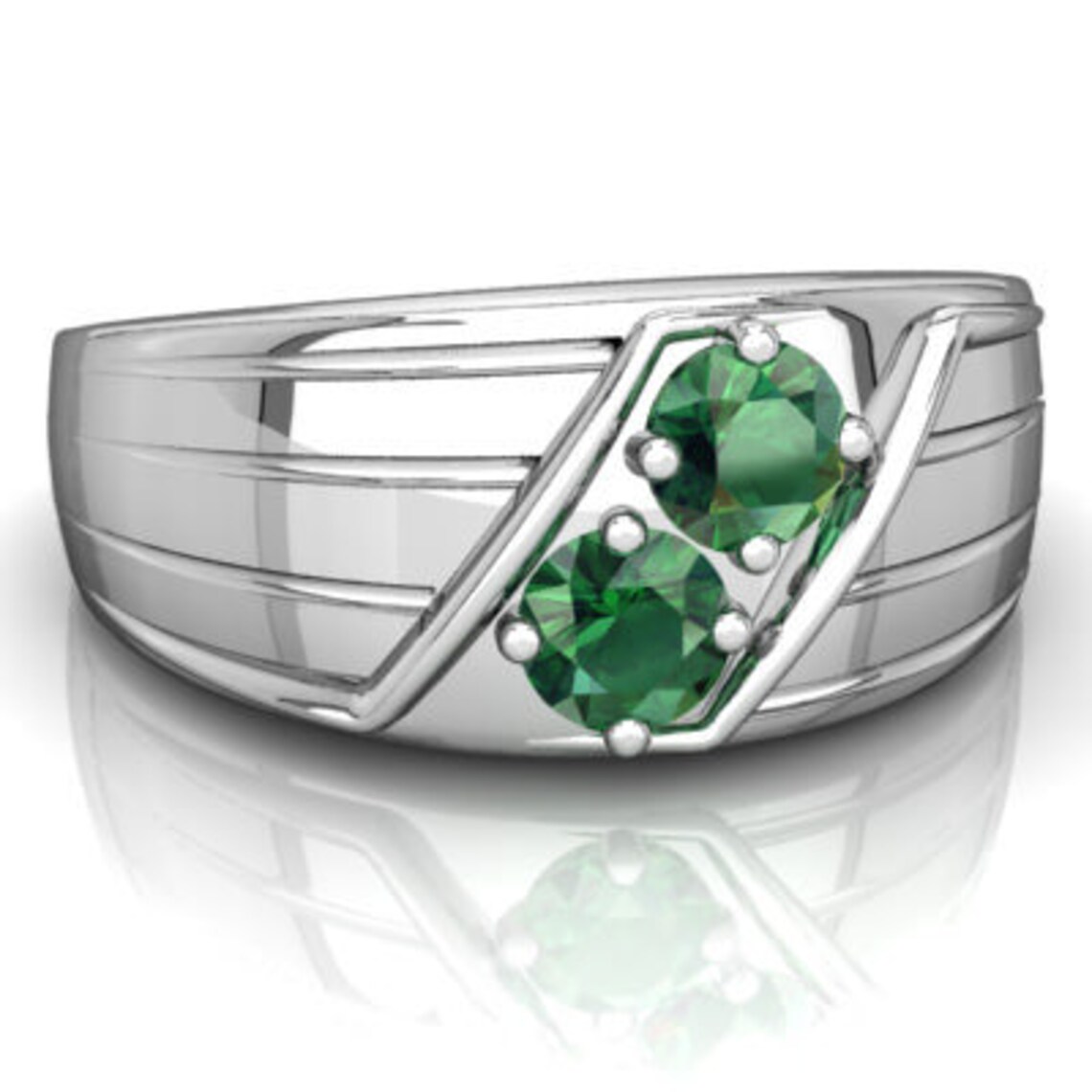 Lab Created Emerald Silver Mens Ring 925 Sterling Silver Etsy