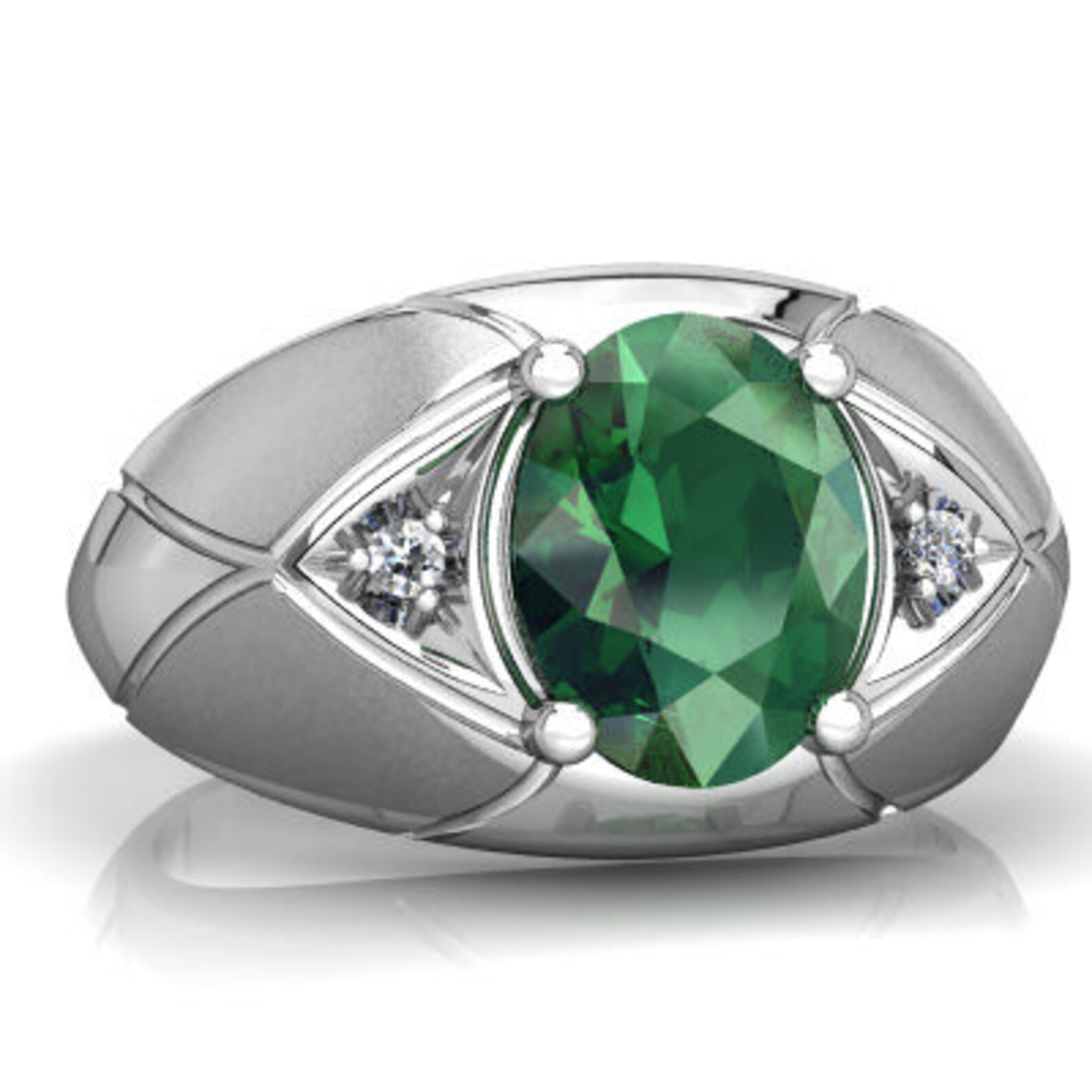 Lab Created Emerald Silver Mens Ring 925 Sterling Silver Etsy