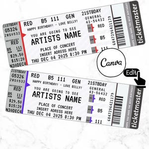 Editable Concert Ticket Template,DIY concert Ticket, Custom concert Ticket Gift,Surprise Printable concert Tickets Gift Idea, Canva Template