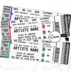 Editable Concert Ticket Template,DIY concert Ticket, Custom concert Ticket Gift,Surprise Printable concert Tickets Gift Idea, Canva Template