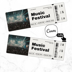 Editable Concert Ticket Template,DIY concert Ticket, Custom concert Ticket Gift,Surprise Printable concert Tickets Gift Idea, Canva Template