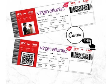 Editable Virgin Atlantic Airlines Ticket Template, Custom Ticket