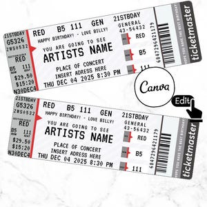 Editable Concert Ticket Template,DIY concert Ticket, Custom concert Ticket Gift,Surprise Printable concert Tickets Gift Idea, Canva Template