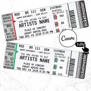 Editable Concert Ticket Template,DIY concert Ticket, Custom concert Ticket Gift,Surprise Printable concert Tickets Gift Idea, Canva Template