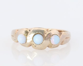 Gold Filled Victorian Opal  ring. GF Yellow Gold with bezel set triple opalite cabochons.
