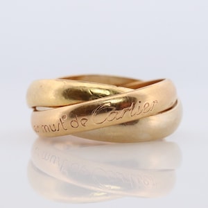 Vintage CARTIER 18k 750 Tricolor Rolling Ring. Must de Cartier Triple Ring. Interlocking ring.  Wedding ring. 18k 750 Rolling Band.