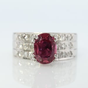 Natural Ruby Diamond Ring. PLATINUM Ruby Solitaire engagement ring. Oval ruby Platinum ring. Diamonds. Wide band. st(470)