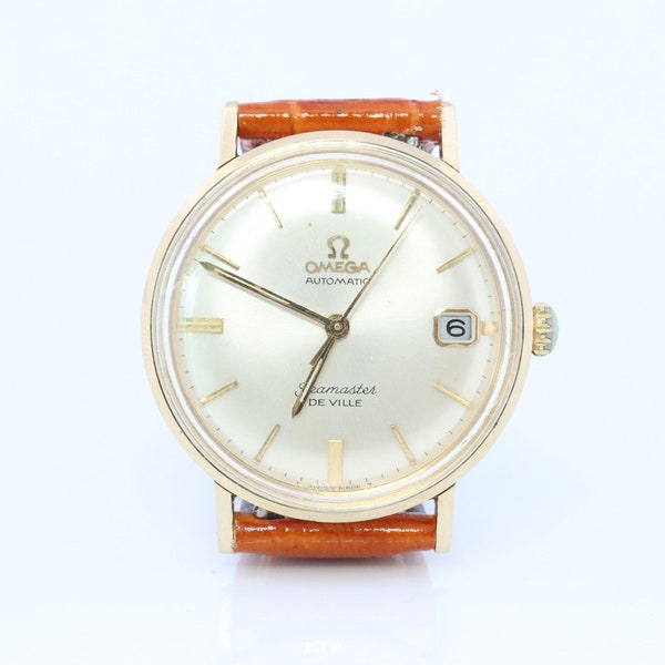 OMEGA Seamaster De Ville. 14k Yellow Gold Omega Automatic SEAMASTER DEVILLE. Mens Gold Watch. Date. (st368)