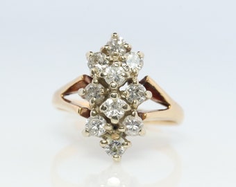 Vintage 14k Yellow Gold Ring. Round Diamond Cluster Ring. Waterfall diamond. 0.40ctw Engagement Ring. sz 3.5 st161/11