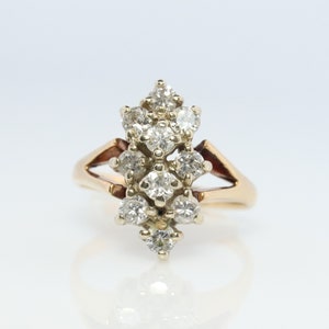 Vintage 14k Yellow Gold Ring. Round Diamond Cluster Ring. Waterfall diamond. 0.40ctw Engagement Ring. sz 3.5 st161/11