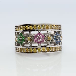 Le Vian Flower Wide Ring. 14k White gold Levian Le Vian Rubies Sapphires and Emeralds Daisy Pattern.