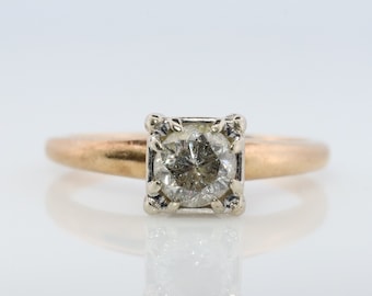 Art Deco Diamond Solitaire Ring. 14k Gold European Cut diamond  engagement Ring