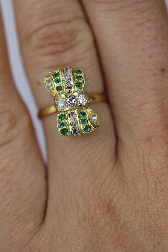 22k/10k Diamond Emerald Bow Tie Ring. - image 6