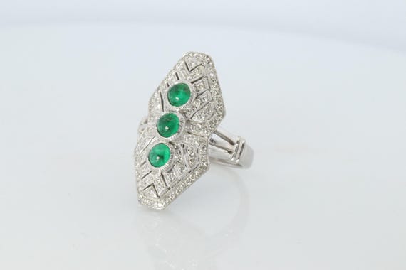 Emerald Shield Ring. Platinum Shield Ring Emerald… - image 8