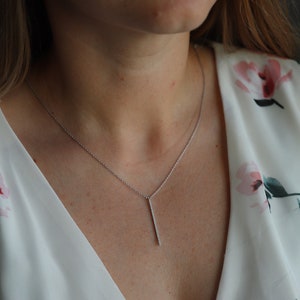 MIKIMOTO Necklace. 18k White gold Mikimoto Diamond Bar pendant. 18k White Minimalist Mikimoto Piece.