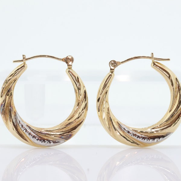 Vintage 14k Gold Puffed Hollow Earrings. Jacmel Hoop Embossed earrings. JCM earrings. Hoop earrings 80s. st(45)