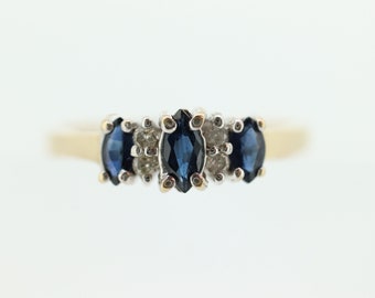 10k Blue Sapphire Three stone diamond ring. 10k Sapphire diamond ring st74