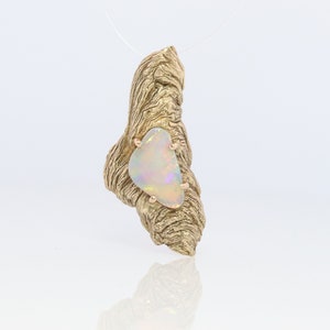 14k prong OPAL Pendant Charm. Australian Crystal Opal Gold Nugget pendant.