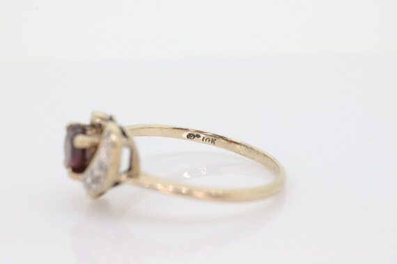 10k Garnet and Diamond Heart ring. Red Heart face… - image 6