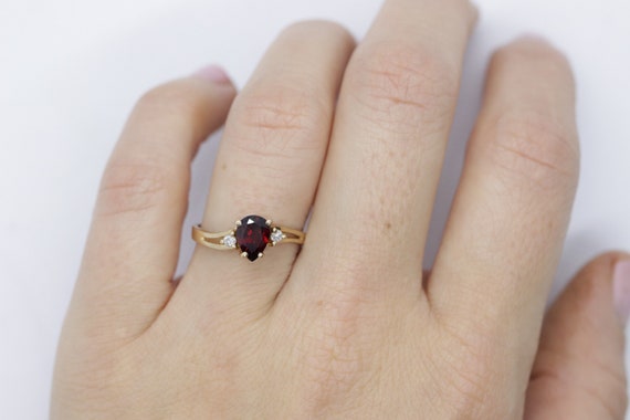 14k Pear Garnet and diamond ring. 14k Pear cut ga… - image 3