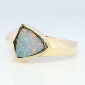 14k Opal inlay ring. Triangle OPAL bezel set ring. Made by BO. st(207)