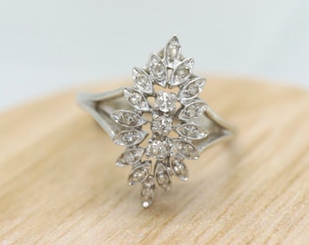 Diamond Cluster Marquise Ring. Diamond Ring. 14k Gold Ring. Multiple Diamond Cluster Marquise Solitaire. SZ 9.25