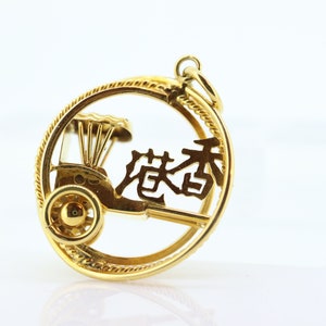 14k 中国人力車カート メダリオン ペンダント。14k 3D カート バギー 人力車 幾何学的チャーム st(92)