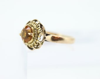 Antique Citrine Flower ring. Hand made 10k yellow gold flower Filigree ring