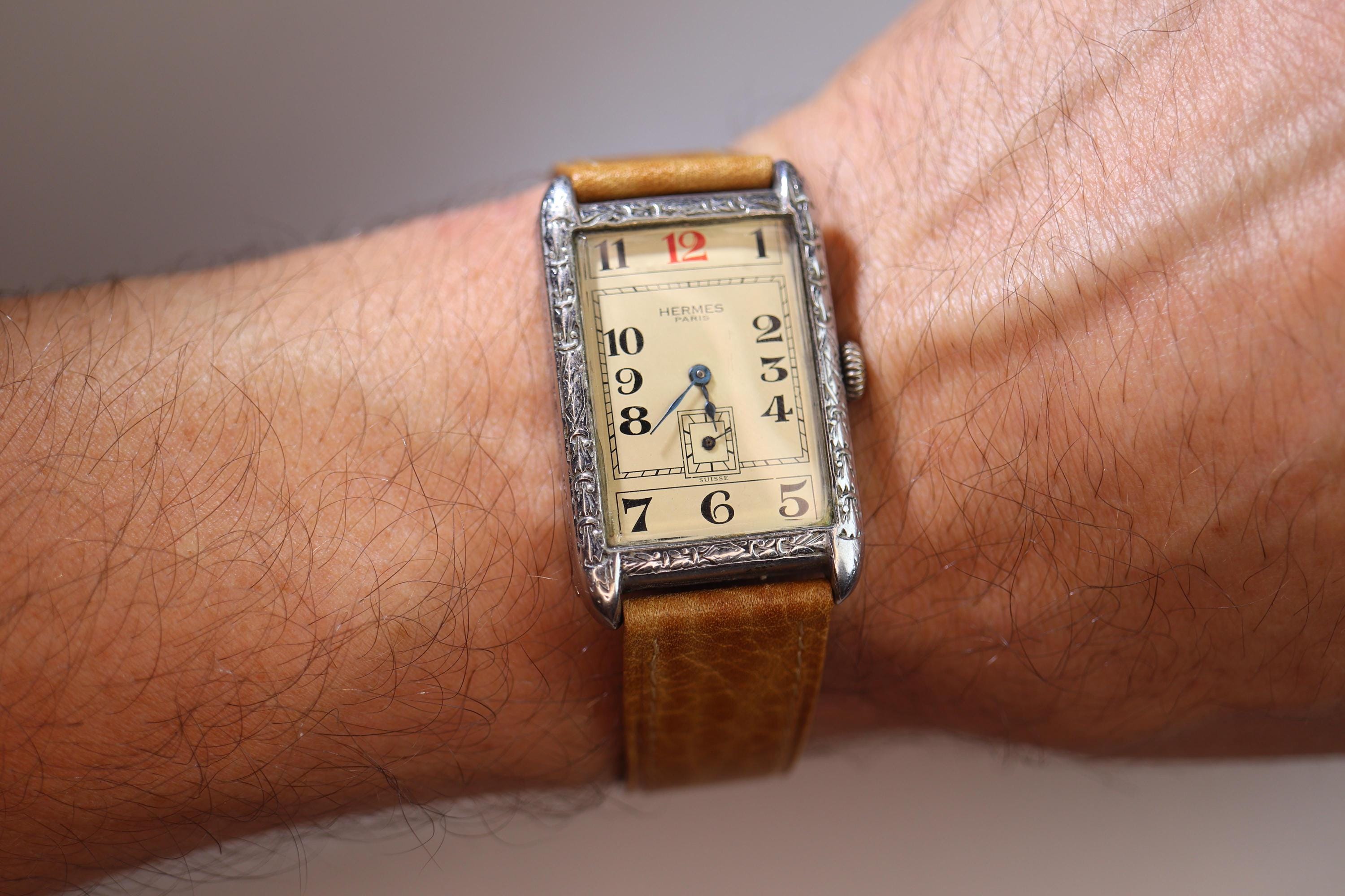 Antique Hermes Tank Watch. Art Deco Genuine Hermes Manual