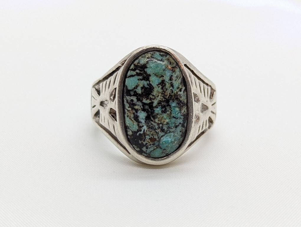 Heavy Sterling Silver Signet Ring. Turquoise and Phoenix Heavy Sterling Silver Signet Ring. Turquoise and Phoenix