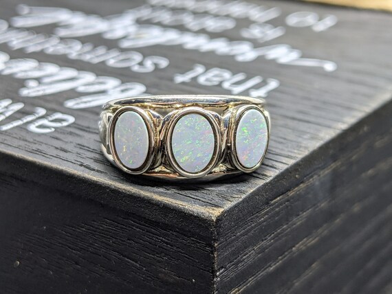 Synthetic Opal Sterling Silver Statement Ring - image 4