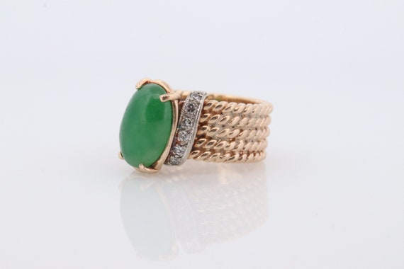 14k Apple Jade Diamond ring. Jade Cabochon Prong … - image 5