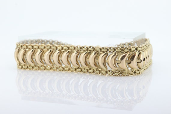 14k Wide Textured Bismark Bracelet. Italian Made … - image 2